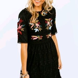 Roolee Naomi Black Embroidered Dress S